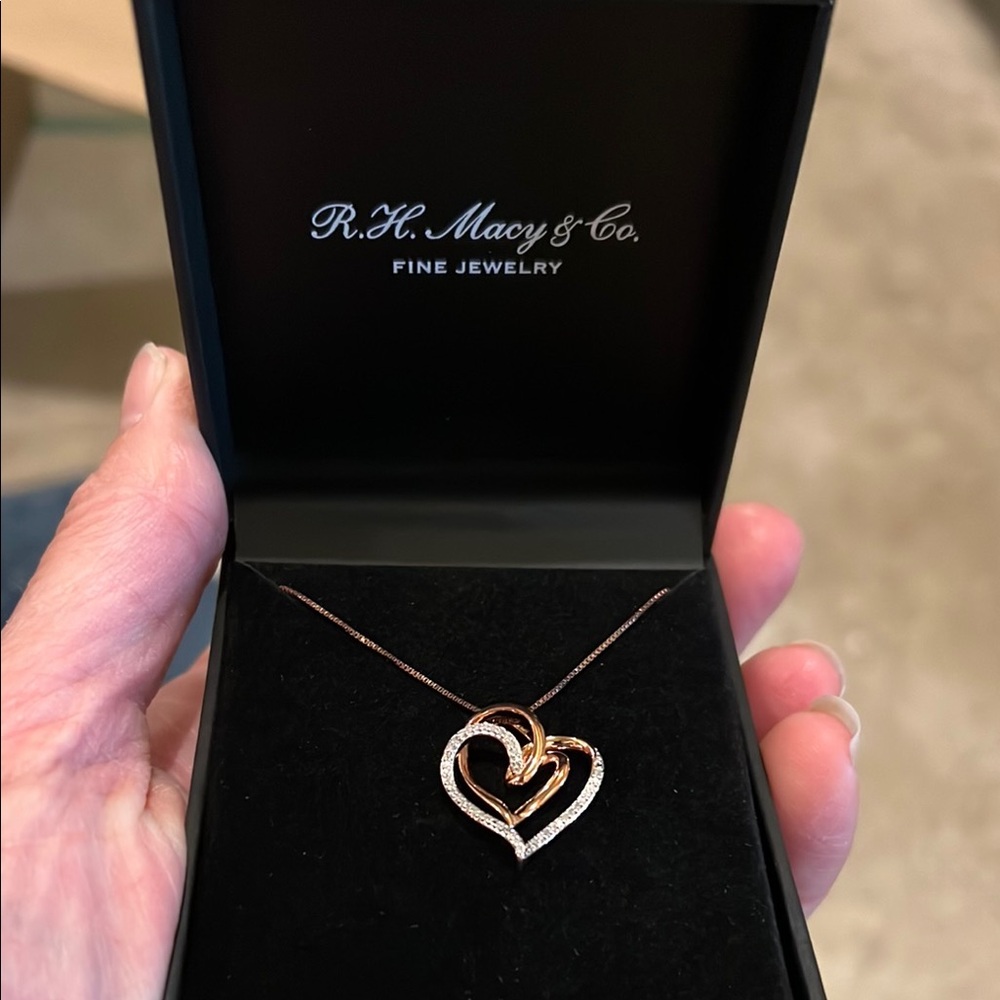 Macy's Gold and Silver Intertwined Heart Necklace NWT